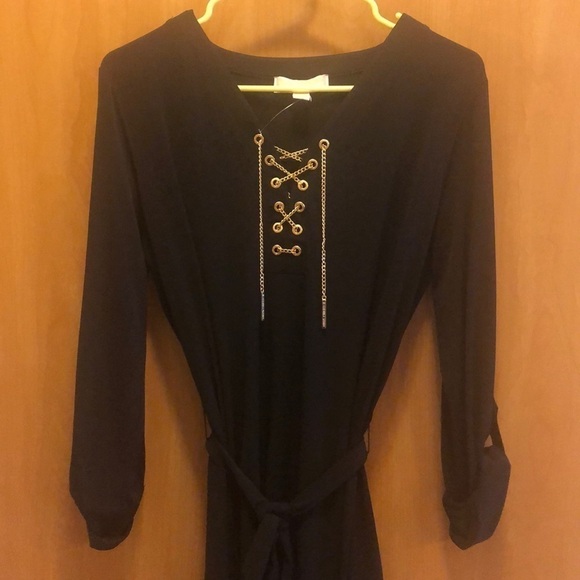 Michael Kors black long sleeve dress with gold chain - Picture 6 of 11